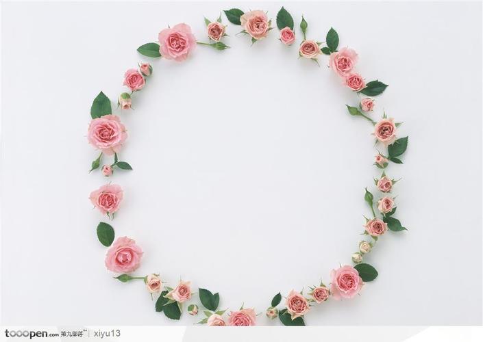 相框边框-蔷薇花组成的圆形相框图片设计背景